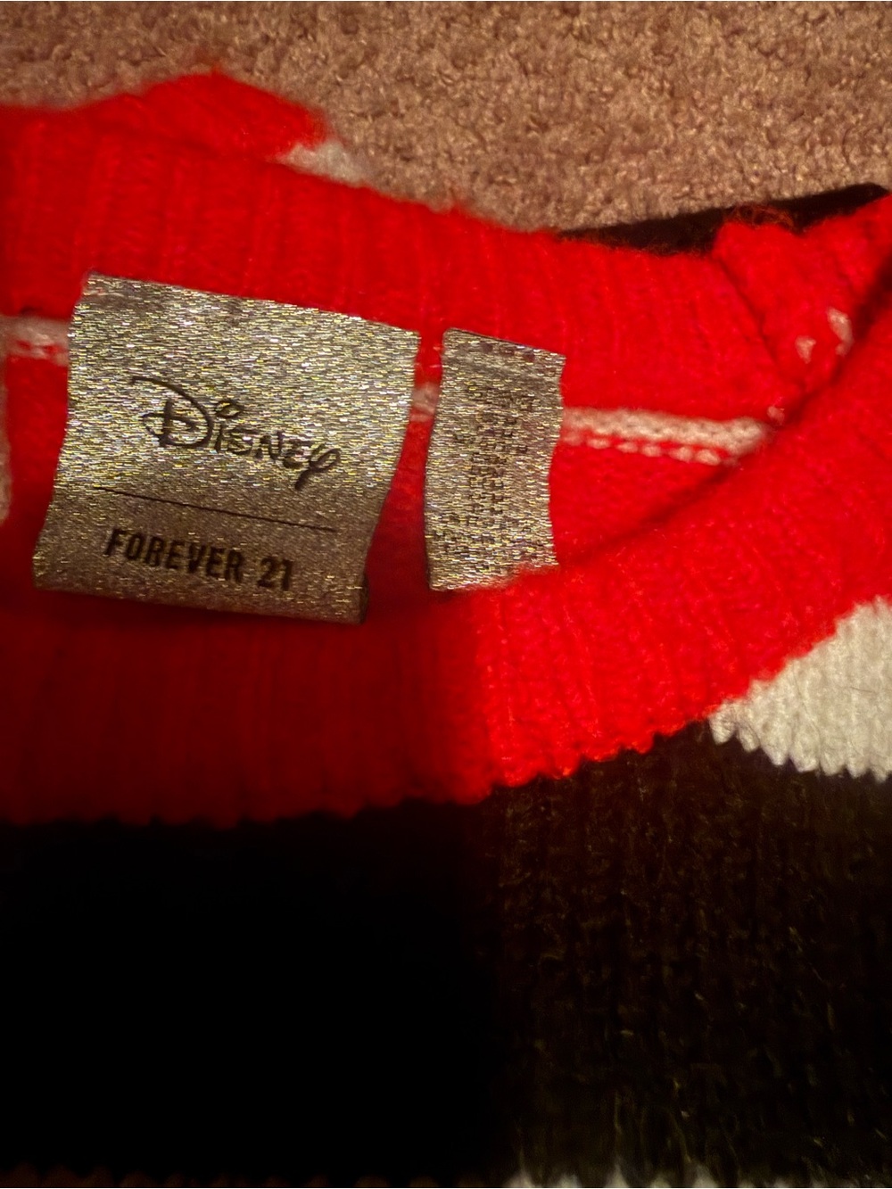 Forever 21 Red, Black & White Striped Crewneck Sweater with Embroidered Mouse - Picture 4 of 5